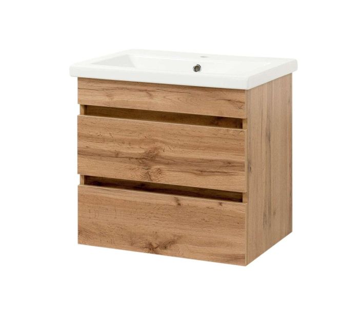Тумба для ванної кімнати Мінімал 60 (wood) підвісна з умивальником КОМО 60 (Cersanit)
