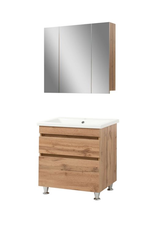 Комплект меблів для ванної кімнати мінімал WOOD 80 з умивальником Комо 80 і дзеркальна шафа навісна мінімал WOOD 80