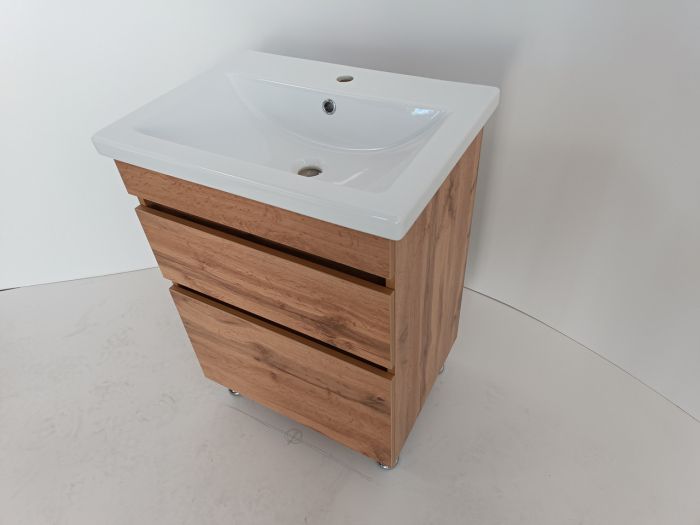 Комплект меблів для ванної кімнати мінімал WOOD 60 з умивальником Комо 60 і дзеркальна шафа навісна мінімал WOOD 60