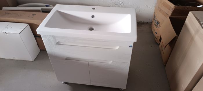 Тумба для ванної кімнати СІМЕТРІ 70 білий тандем з умивальником Cers 70 (штучний камінь)
