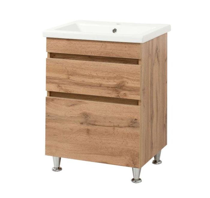 Комплект меблів для ванної кімнати мінімал WOOD 50 з умивальником Como 50 з дзеркалом Пандора 50 LED
