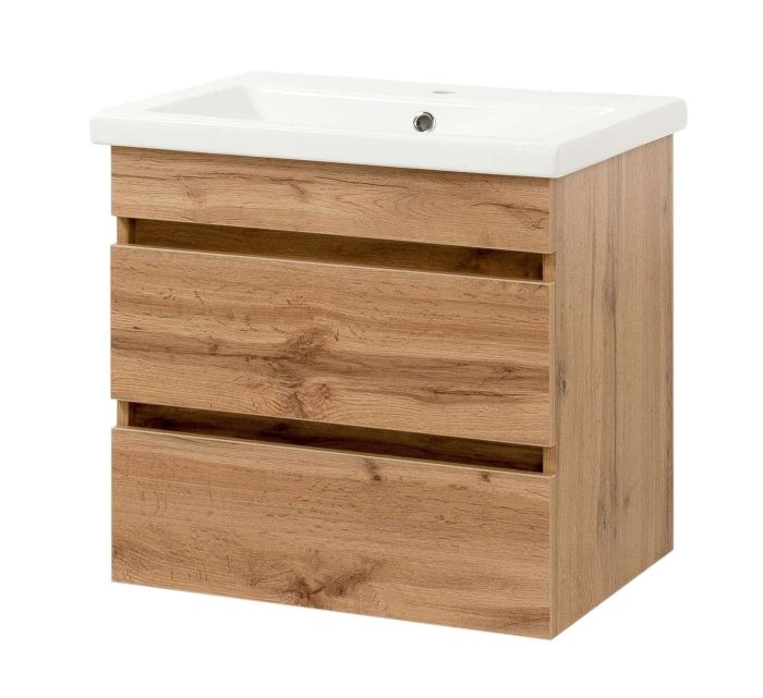 Комплект меблів навісний для ванної кімнати мінімал WOOD 60 з умивальником Комо 60 з дзеркальною шафою WOOD 60 і пеналом мінімал WOOD 40 навісним