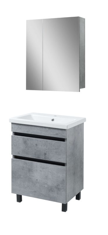 Комплект меблів для ванної кімнати мінімал GREY 60 з умивальником Como 60 (Cersanit) і дзеркальна шафа навісна мінімал GREY 60