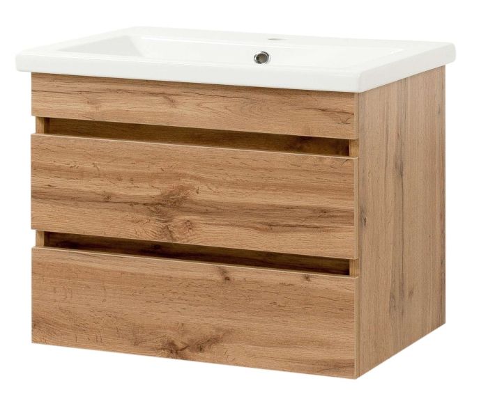 Тумба підвісна для ванної кімнати Мінімал 80 (wood) з умивальником Cers 80 